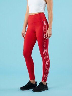 Zyia Active Red Side-Logo High-Rise Leggings